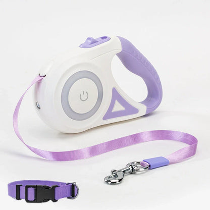 Retractable dog leash with automatic lock in Dream Purple, Sunshine Orange, and Mint Green