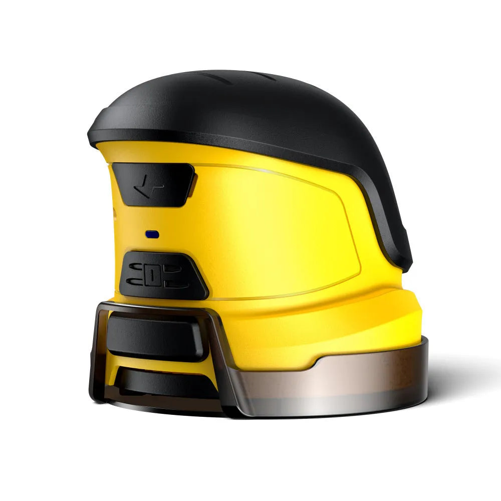 Yellow cordless electric ice scraper for car windows with USB charging cable