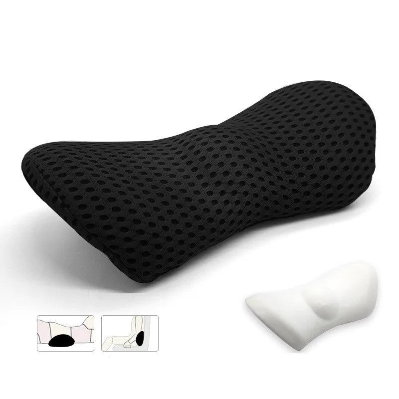 Ergonomic lumbar support pillow with grey 4D mesh fabric cover and memory foam core
