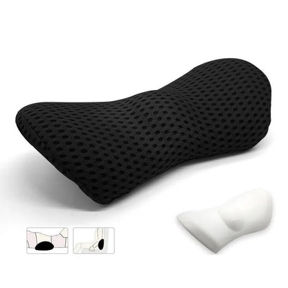 Ergonomic lumbar support pillow with grey 4D mesh fabric cover and memory foam core