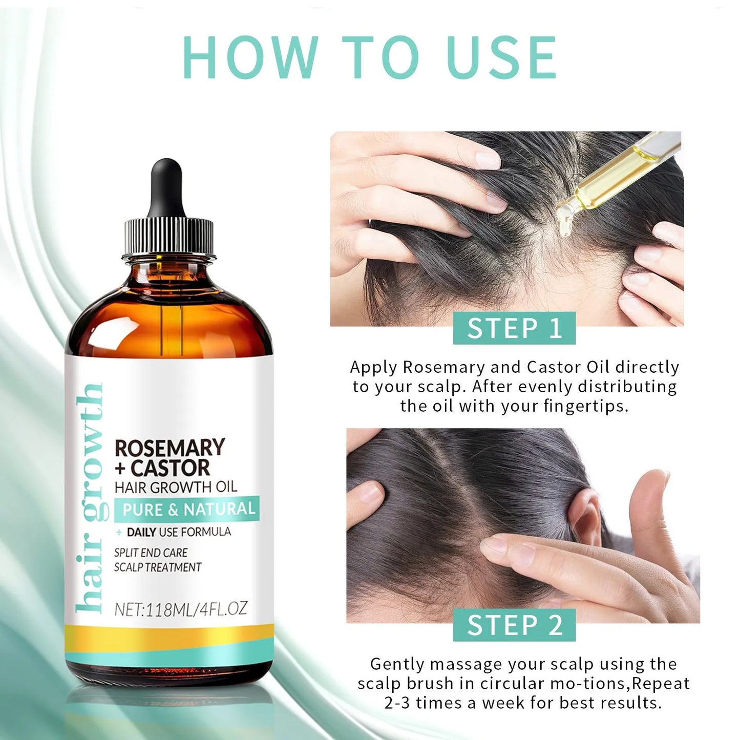 118ml bright yellow hair oil bottle with scalp massage brush for dense hair treatment