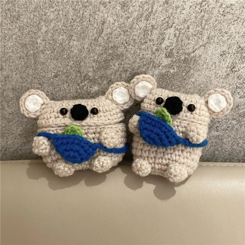 Handmade knitted backpack koala bear earphone cover for AirPods case in knitted material