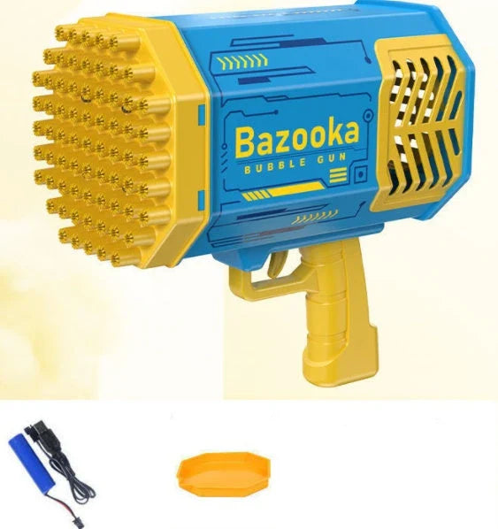 Powerful 69-hole bubble blasting rocket launcher with colorful LED lights for endless bubble-popping fun