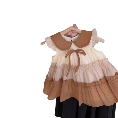 Baby girl sleeveless cotton vest dress in solid colour suit skirt style for summer, heights 90-140 yards