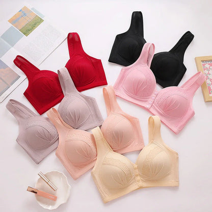 Supportive Front-Opening Bra with Adjustable Straps - Premium Polyester Fiber Construction, Full-Cup Design, and Sponge-Lined Cups for Comfort