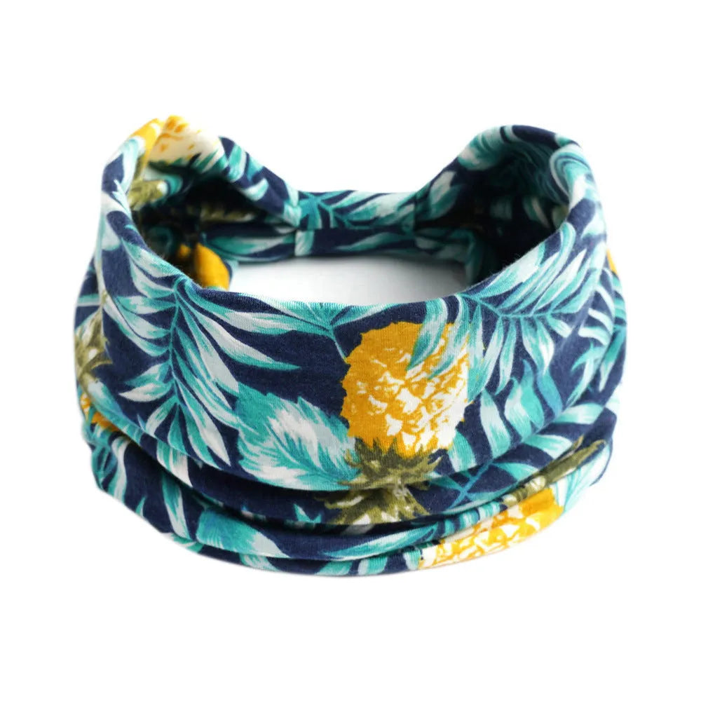 Bohemian cloth yoga sports headband with floral and polka dot patterns, available in multiple colours.