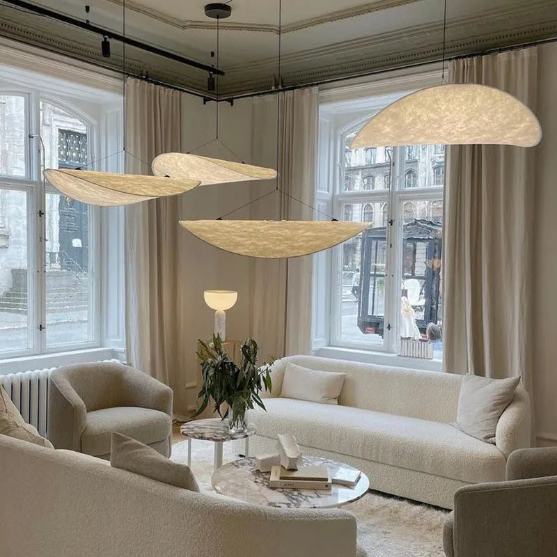 Art silk chandelier ceiling light in Silent Wind style with fabric-like shade