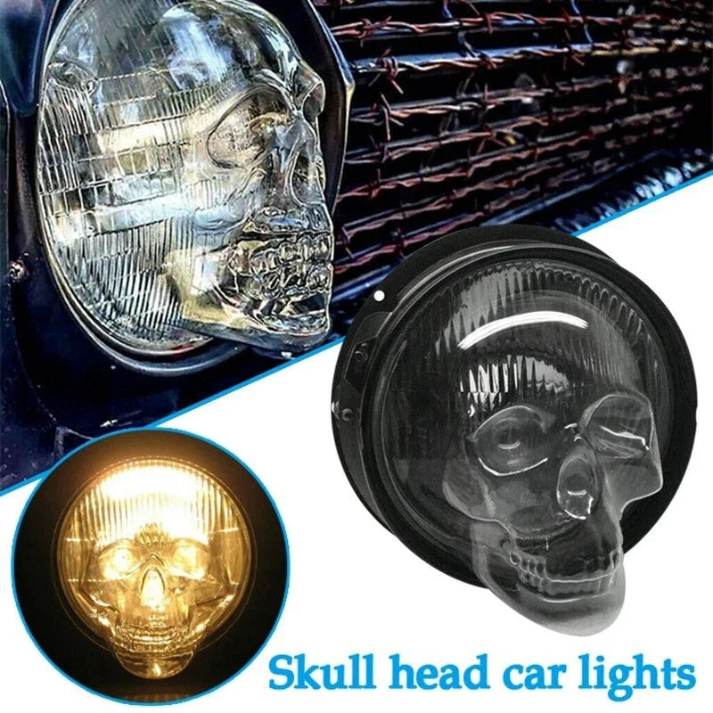Skull-themed headlight covers made of durable polycarbonate plastic for cars, trucks, and motorcycles