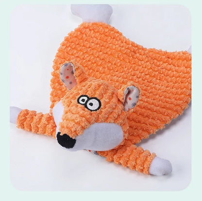 Brown velvet fox stuffed toy with crinkle paper sounds for pets