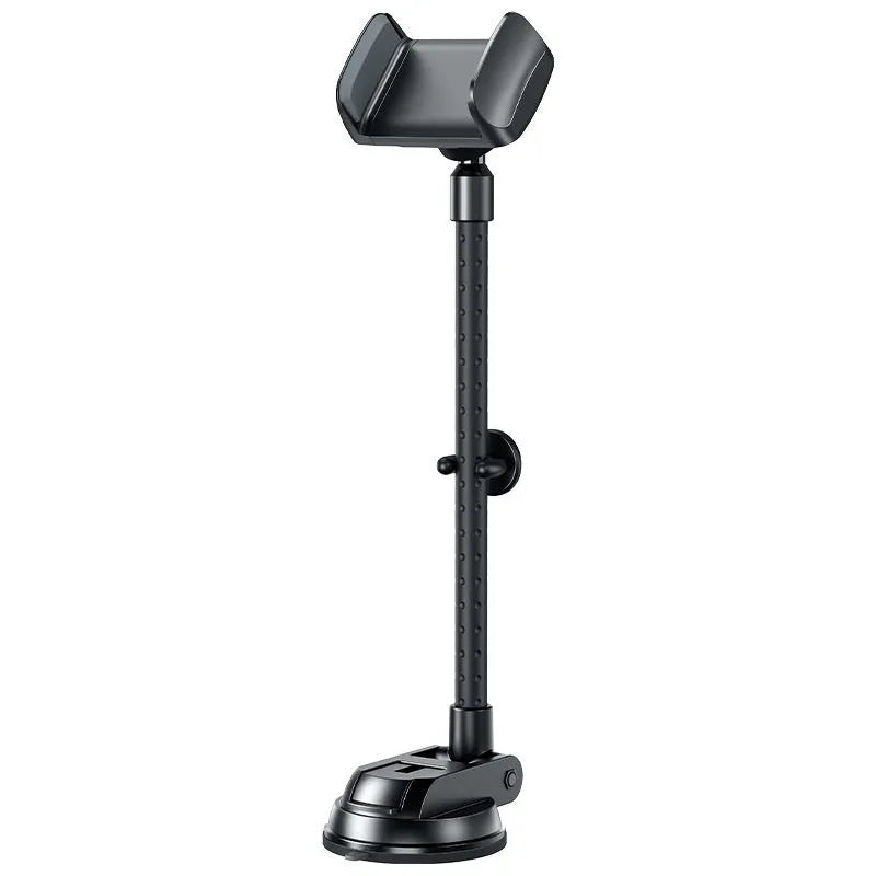 Black universal rotating car phone bracket with metal bending-resistant holder and multi-angle adjustment for vehicle use