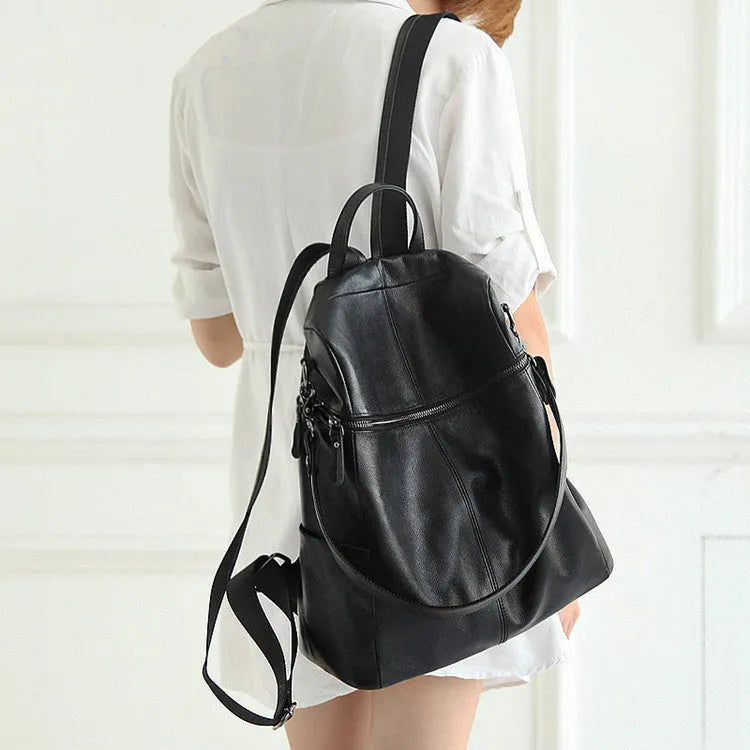 Women's genuine leather retro backpack in large and small size options with multiple compartments