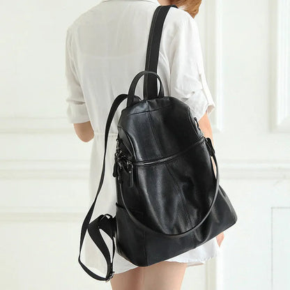 Women's genuine leather retro backpack in large and small size options with multiple compartments