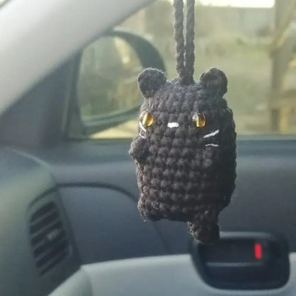 Soft, hand-woven plush car hanging ornament in a cartoon character design.