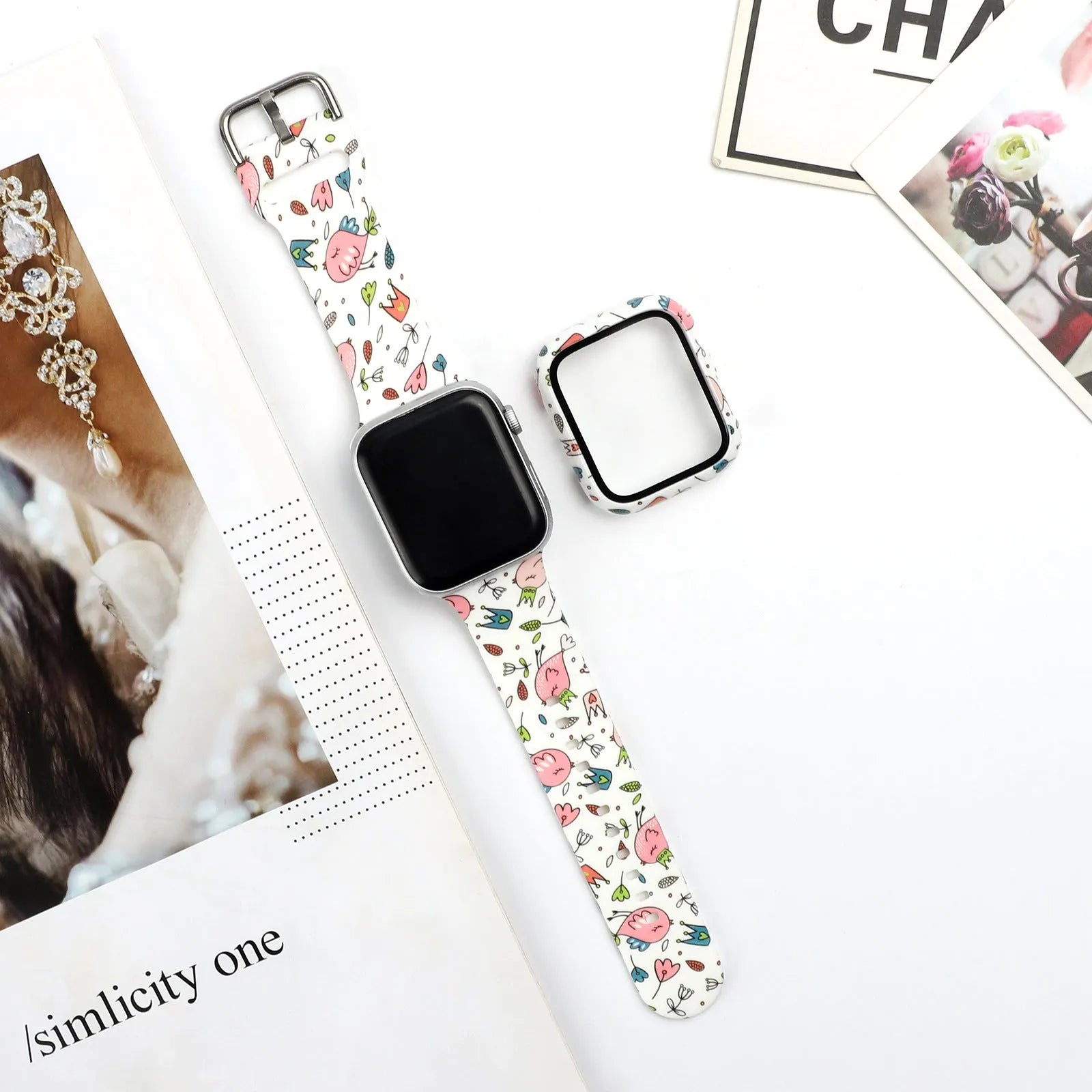 Printed silicone watch strap for Apple Watch 1-6 and SE models in multiple sizes