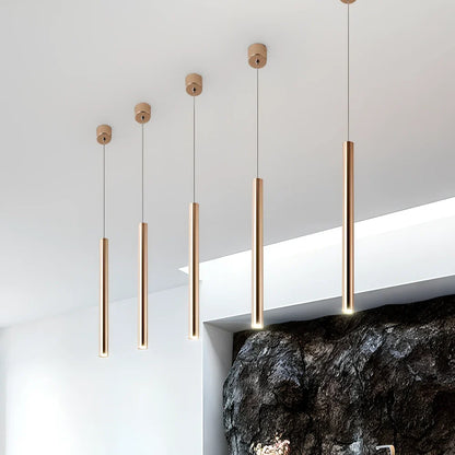 French gold cylindrical chandelier in iron with PMMA shade, single LED for 1-3㎡, lengths 20-100cm