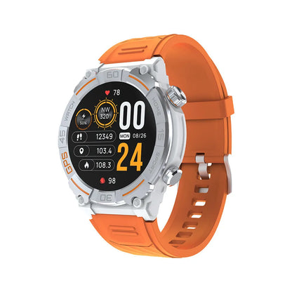 MG02 smart watch in black showing time and heart rate on its TFT touch screen.