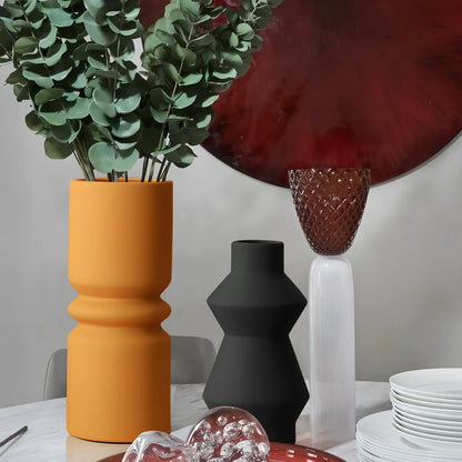 Morandi glazed ceramic geometric vase in soft colours with matte finish