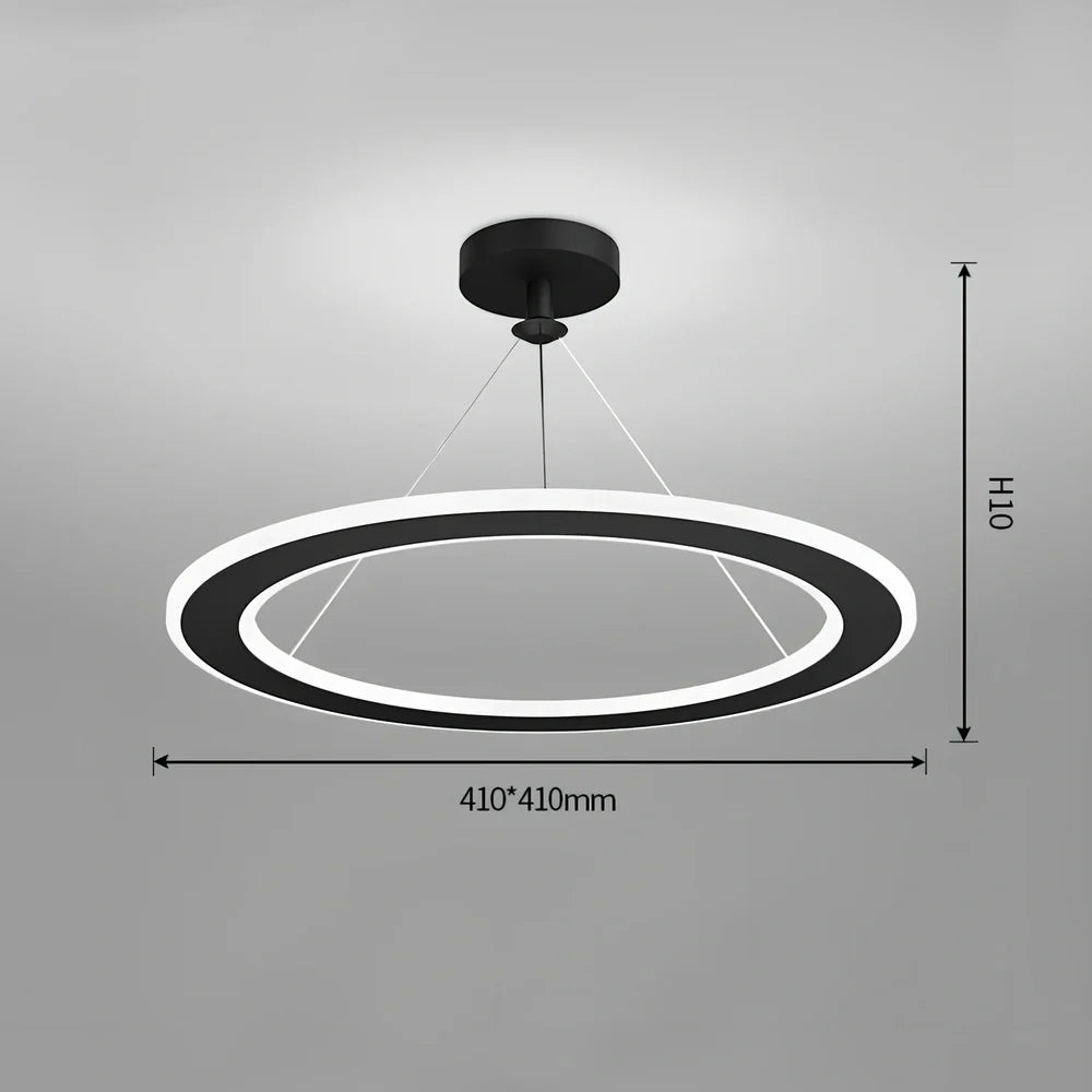 Circular LED bedroom chandelier with iron body and PMMA shade in black, gold or white