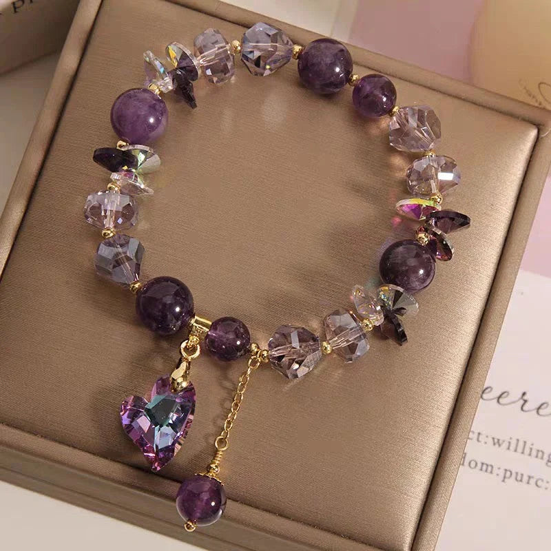 Natural amethyst heart-shaped bracelet with geometric design, a versatile and healing accessory for women
