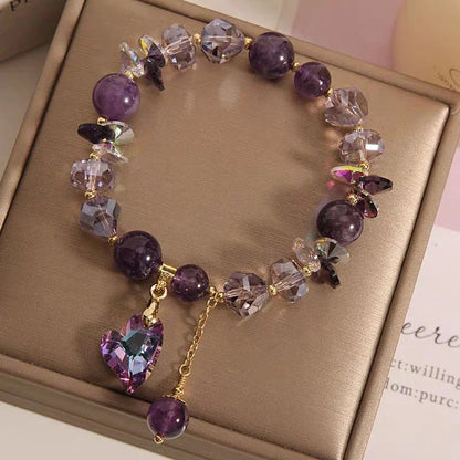 Natural amethyst heart-shaped bracelet with geometric design, a versatile and healing accessory for women