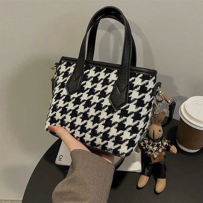 Premium Houndstooth Crossbody Bags for Women - Stylish Wool Handbag with Adjustable Strap and Spacious Main Compartment