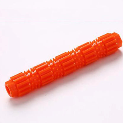 Green and orange rubber dog chew toy for aggressive chewers with treat dispensing feature