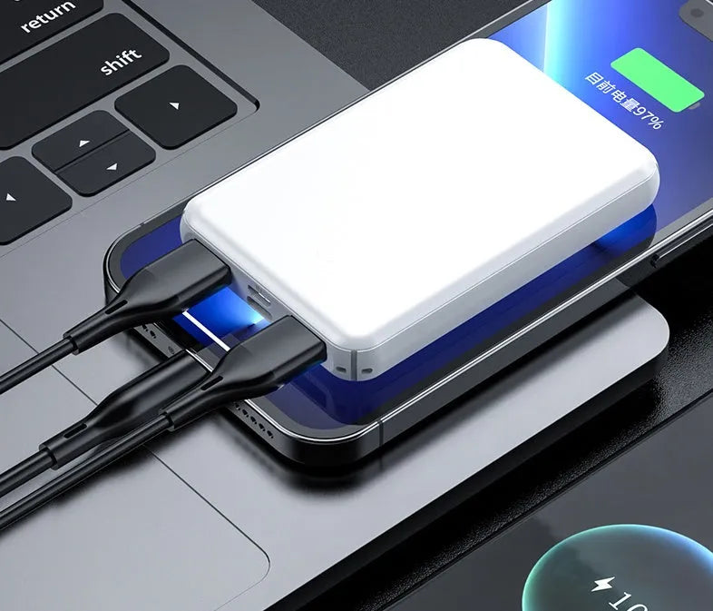Black electric heating vest power bank with PC shell measuring 97x64x14mm