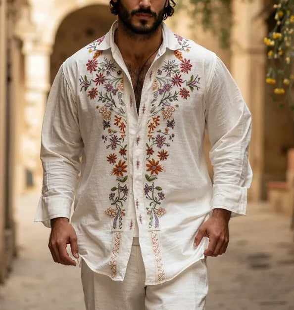 Men's Summer Cardigan with Long Sleeves in Retro Style 3D Print Design Made from Bamboo Linen Polyester Blend Fabric Available in Sizes S to 6XL for Leisure Wear and Youth Fashion