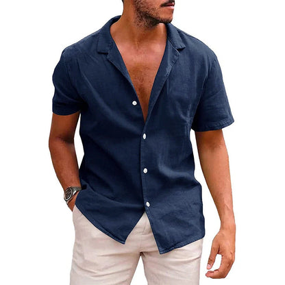 Men's casual linenCotton short sleeve button-down shirt in various colors