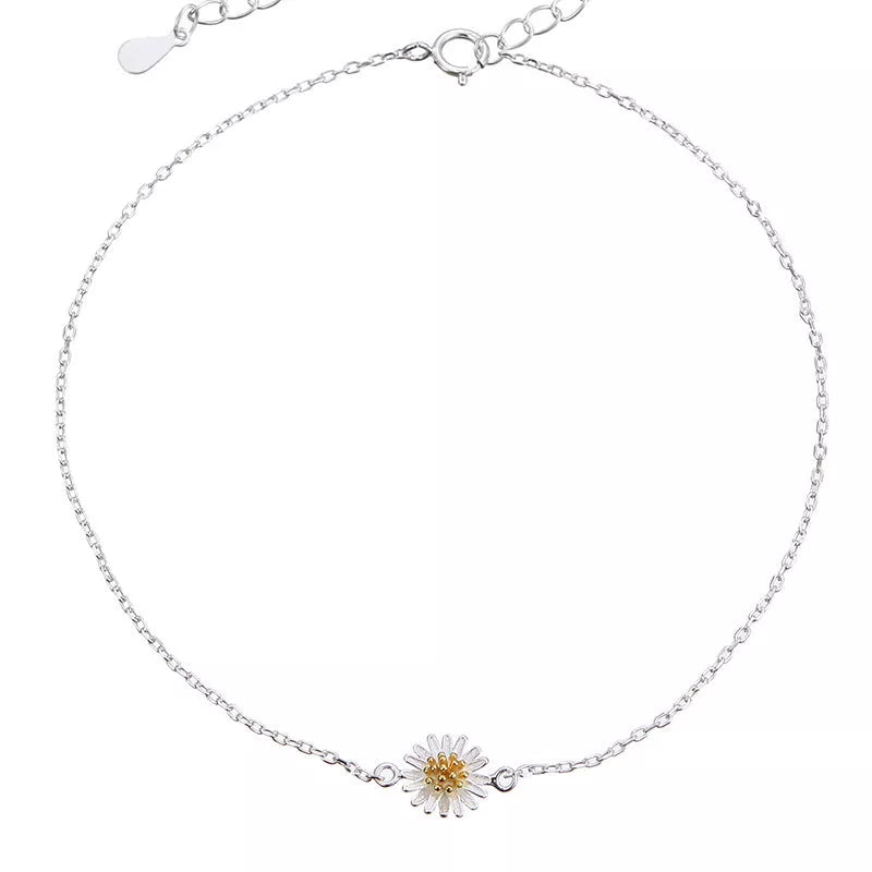 S925 Silver Mori Style Anklet with pastoral floral design for women