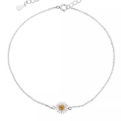 S925 Silver Mori Style Anklet with pastoral floral design for women