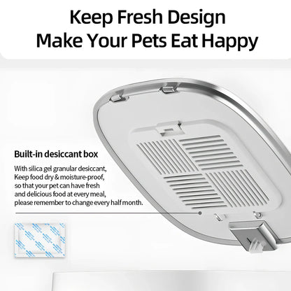 ROJECO white automatic pet feeder with stainless steel bowl and digital control panel