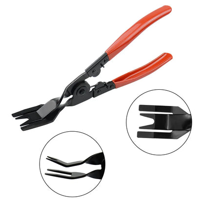 Red-handled steel pliers for nailing General Motors automotive door panels, weighing 203g