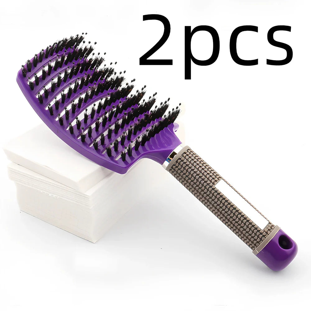 Large curved hairbrush with boar bristles showing 15cm width and natural bristle distribution