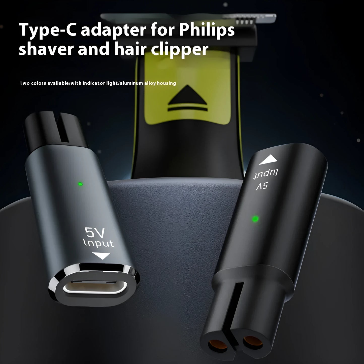USB-C electric shaver hair clipper charging adapter with aluminium alloy housing measuring 6.5cm