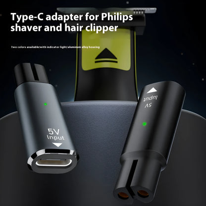 USB-C electric shaver hair clipper charging adapter with aluminium alloy housing measuring 6.5cm