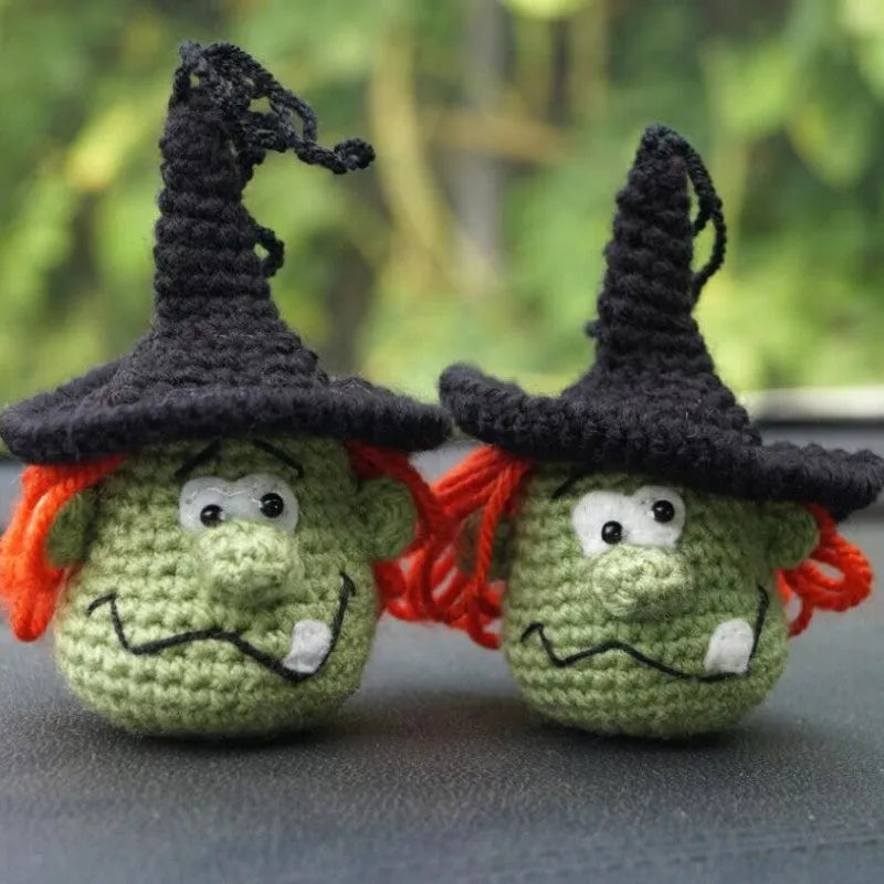 Soft, hand-woven plush car hanging ornament in a cartoon character design.