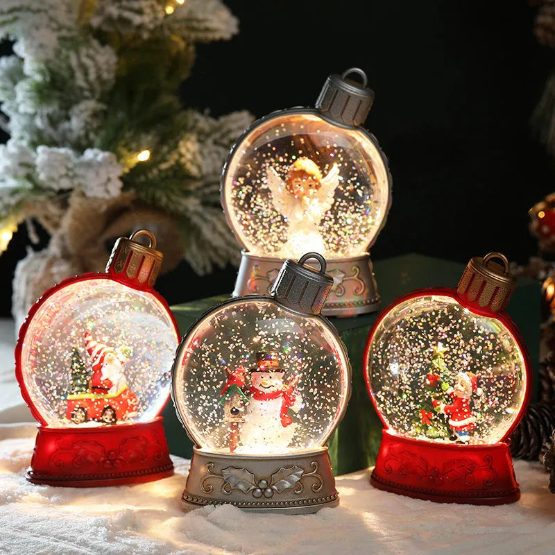 LED Christmas scene light decoration with battery power showing multiple character designs