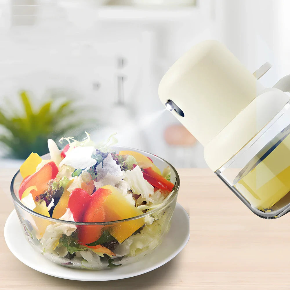 180ml glass oil spray bottle in beige, green, or yellow for even BBQ oil mist, compact 145mm height