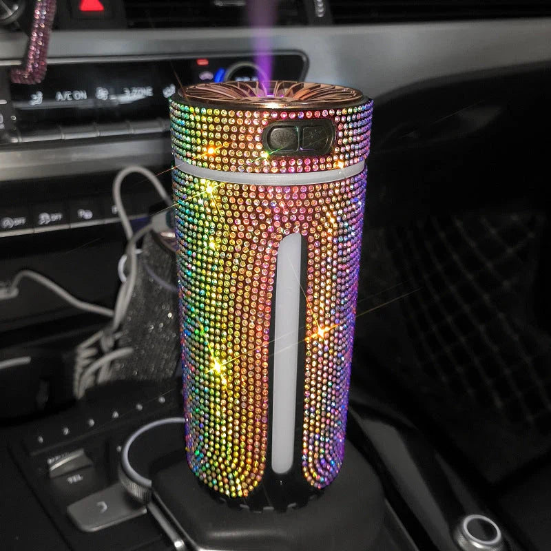Luxurious car humidifier with LED lights, ultrasonic atomization, and aromatherapy diffuser capabilities for a calming in-vehicle experience