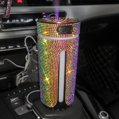 Luxurious car humidifier with LED lights, ultrasonic atomization, and aromatherapy diffuser capabilities for a calming in-vehicle experience