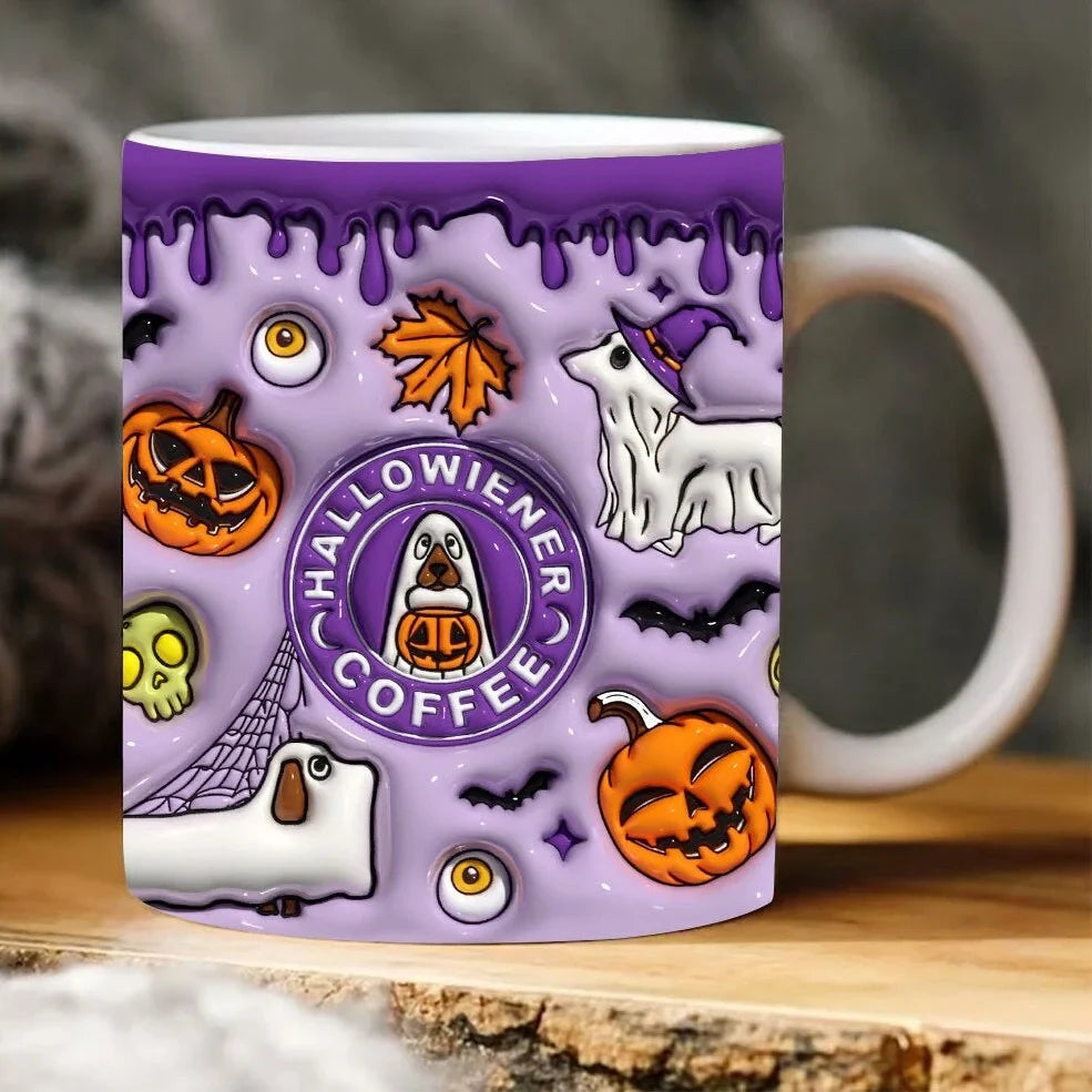 Halloween pumpkin design ceramic coffee mug with 350ml capacity and porcelain construction