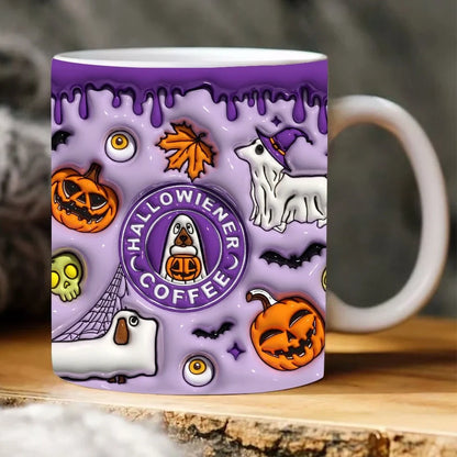 Halloween pumpkin design ceramic coffee mug with 350ml capacity and porcelain construction