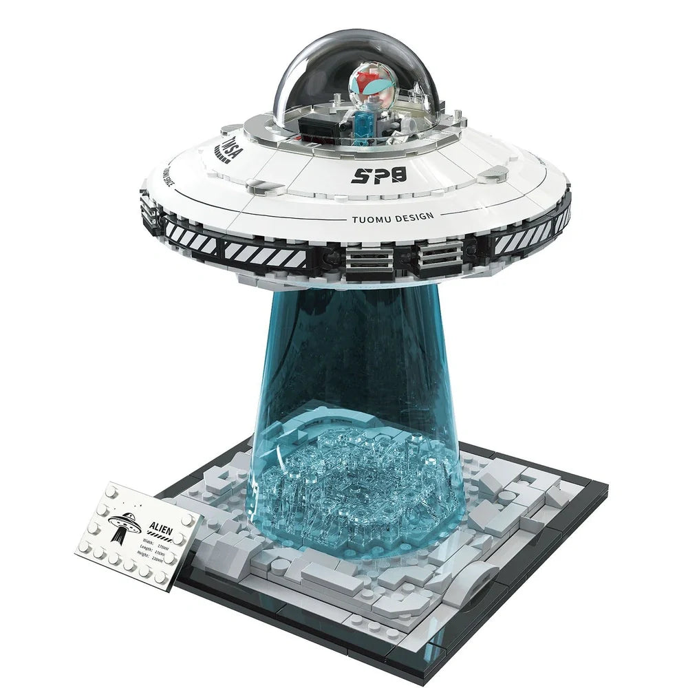 UFO Universe alien spaceship building blocks toy with flashing lights and battery-powered function