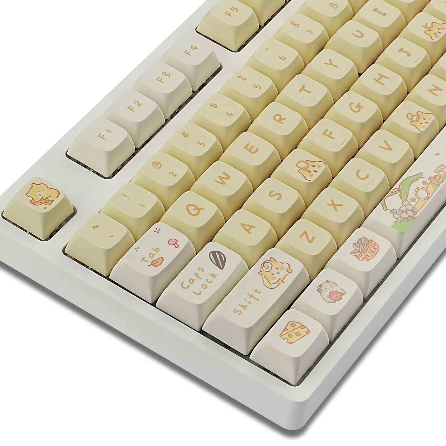 Custard design mechanical keyboard keycap set for 68 75 98 100 column layouts in mouse grey and yellow colourways