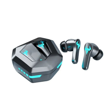 Black RIG wireless in-ear Bluetooth headphones with a secure fit for sports and gaming.