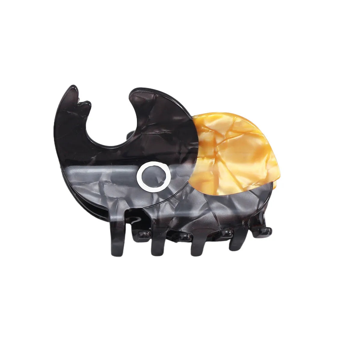 Handmade cartoon insect beetle grip hair clip or brooch in green, orange, or white designs.