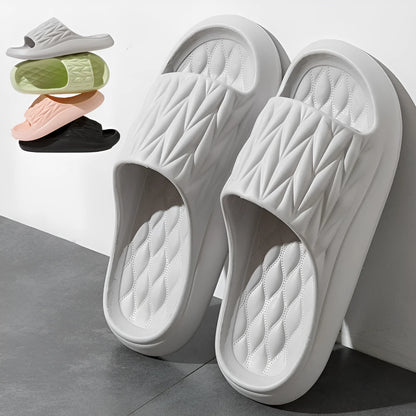 Leaf texture pattern EVA slippers in various colours showing non-slip sole design