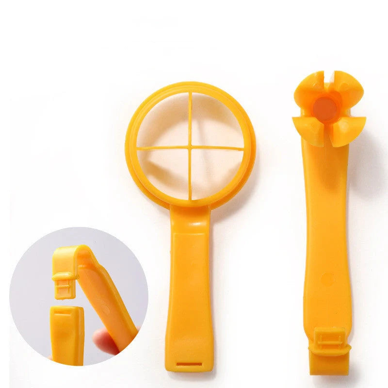 Manual tomato slicer with serrated knife for even dicing, compact design