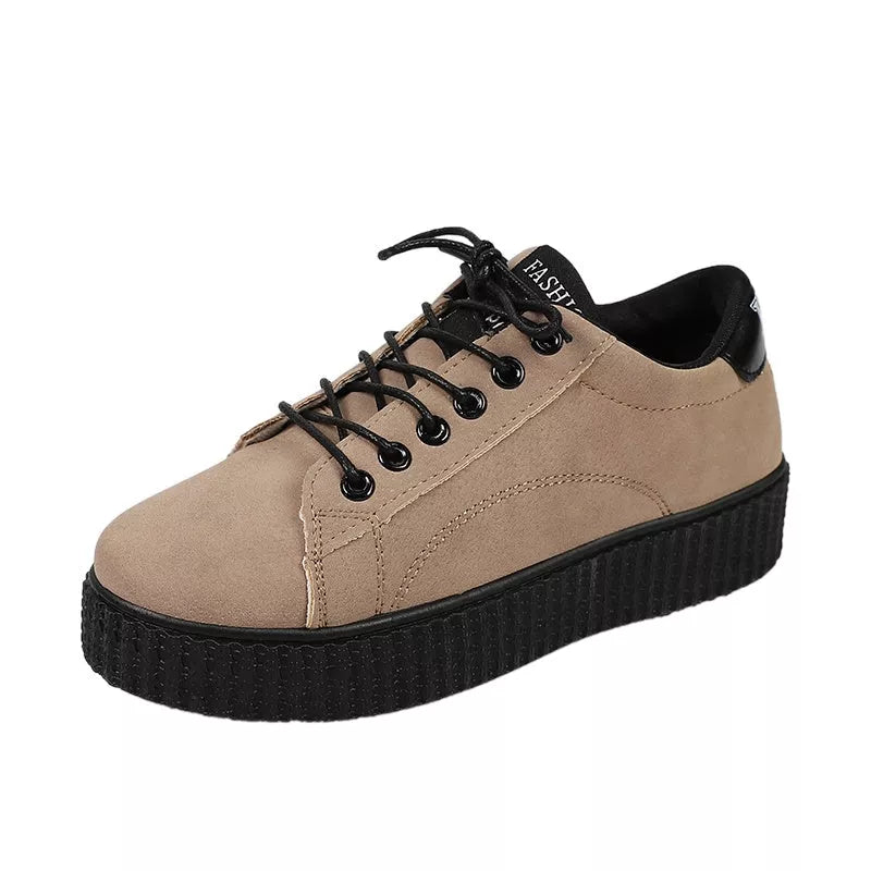 Women's black and khaki thick sole sneakers for sports and casual wear